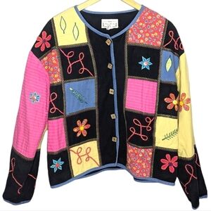 Y2K Vintage Sara Studio Woman Quilted Floral Tile Sweater Size 2X